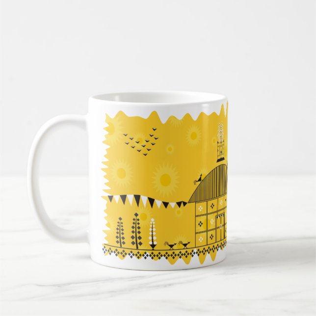 Indisk Folk konst Warli (gult) Kaffemugg (Vänster)