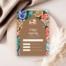Indisk folkkonst elefant beige bröllop OSA kort