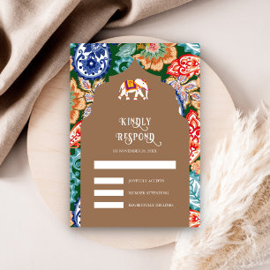 Indisk folkkonst elefant beige bröllop OSA kort