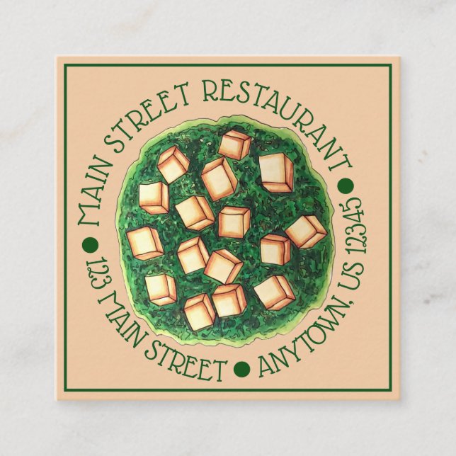 Indisk Food Cuisine Restaurant Dish Saag Paneer Fyrkantigt Visitkort (Framsida)