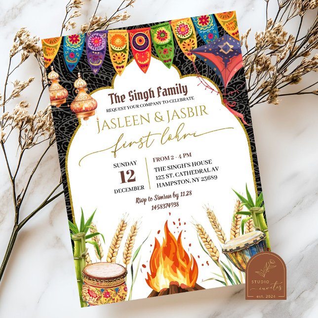Indisk första Lohri bröllopsbål Inbjudningar (Skapare uppladdad)