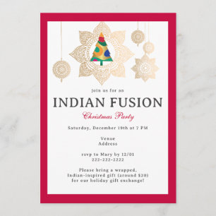 Indisk Fusion Röd Meenakari Julfirande Inbjudningar