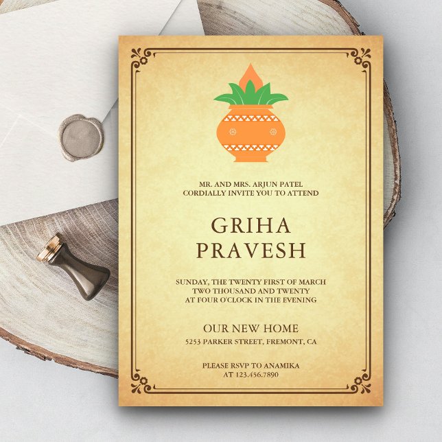 Indisk Grृहinvigning Fest Griha Pravesh Inbjudningar (Skapare uppladdad)