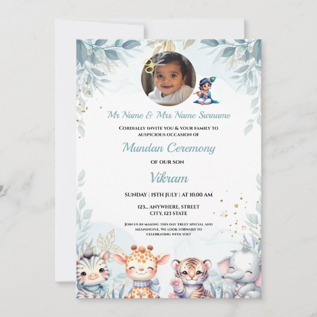 Indisk Hair Cshing Ceremony Card, Mundal Inbjudan (Framsida)