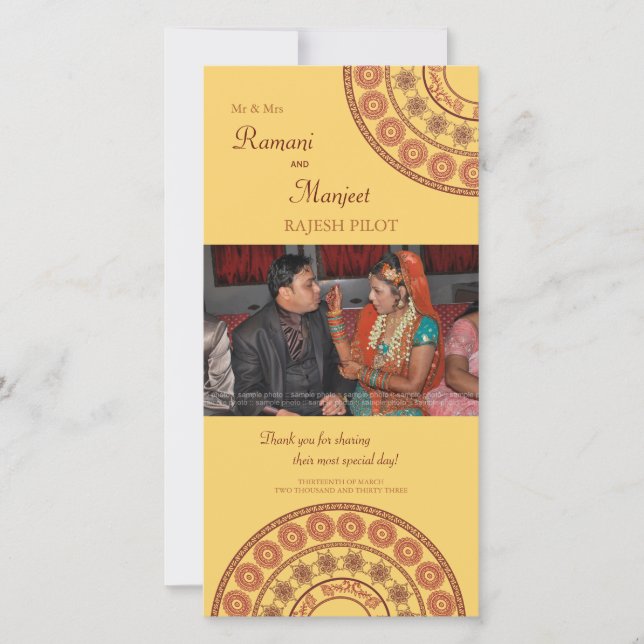 Indisk Henna Bröllop Tack-fotokort Tack Kort (Framsida)