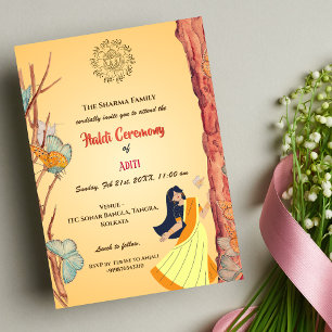 Indisk Hindu Brud Haldi Ceremoni Fjäril Inbjudningar