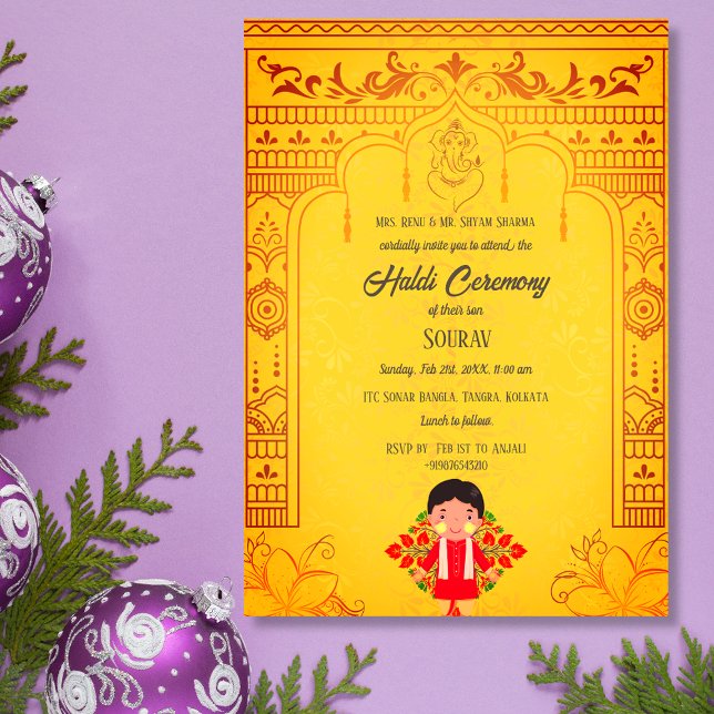 Indisk Hindu Brudgum Haldi Ceremoni Royal Inbjudningar (Skapare uppladdad)