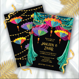 Indisk hindu Colorful Parasol Draperie Bröllop Inbjudningar