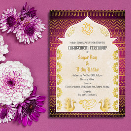 Indisk Hinduisk Förlovningsceremoni Guld Element Inbjudningar