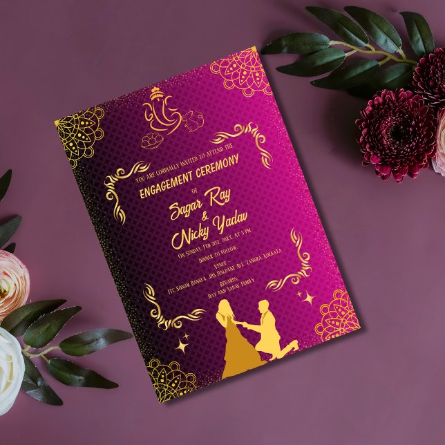 Indisk hinduisk förlovningsceremoni Rosa & Guldigt Inbjudningar (Skapare uppladdad)