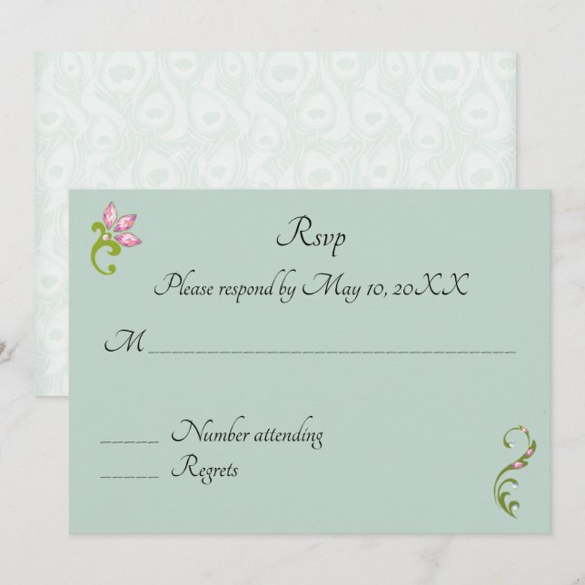 Indisk hinduisk påfågel bröllop RSVP Inbjudningar (Fram/baksida)