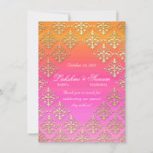 Indisk inbjudan fotokort Damask rosa orange guld