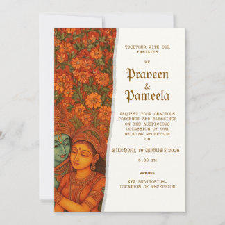 Indisk inbjudan med Radhakrishna muralmålning