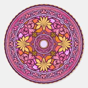 Indisk invigningsskylt för Guld & Rosa Disk Runt Klistermärke