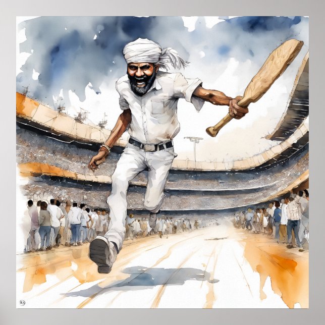Indisk kricketer - Archival Cricket Print Poster (Framsidan)