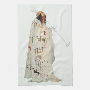 Indisk krigare med pipa Porträtt av Karl Bodmer Kökshandduk