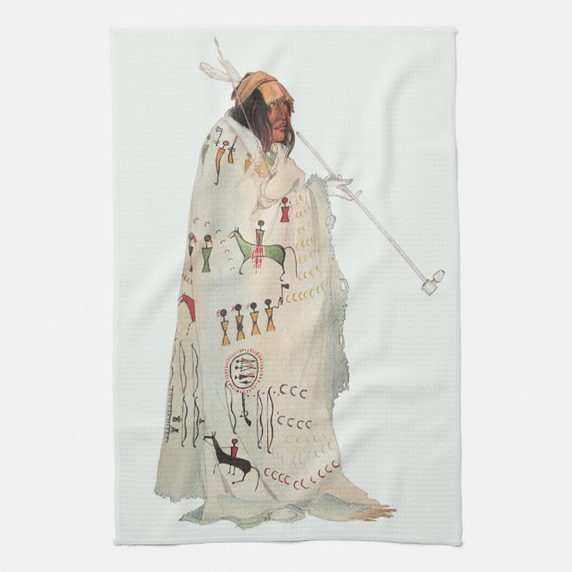 Indisk krigare med pipa Porträtt av Karl Bodmer Kökshandduk (Vertikal)