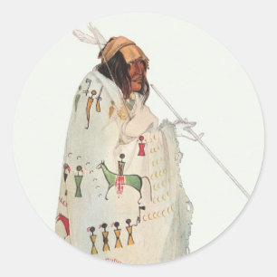 Indisk krigare med pipa Porträtt av Karl Bodmer Runt Klistermärke