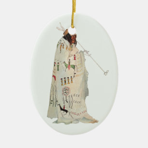Indisk krigare med Pipe Porträtt av Karl Bodmer Julgransprydnad Keramik