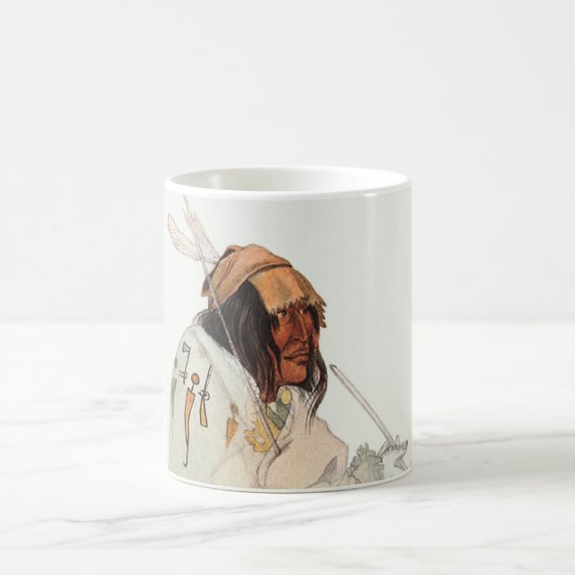 Indisk krigare med Pipe Porträtt av Karl Bodmer Kaffemugg (Center)
