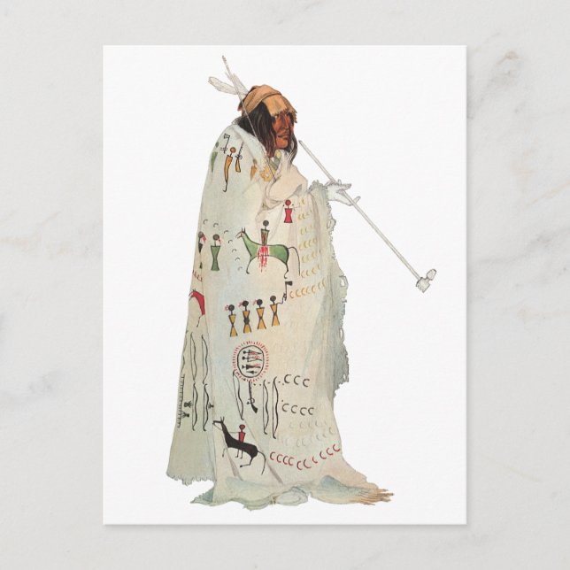 Indisk krigare med Pipe Porträtt av Karl Bodmer Vykort (Framsida)