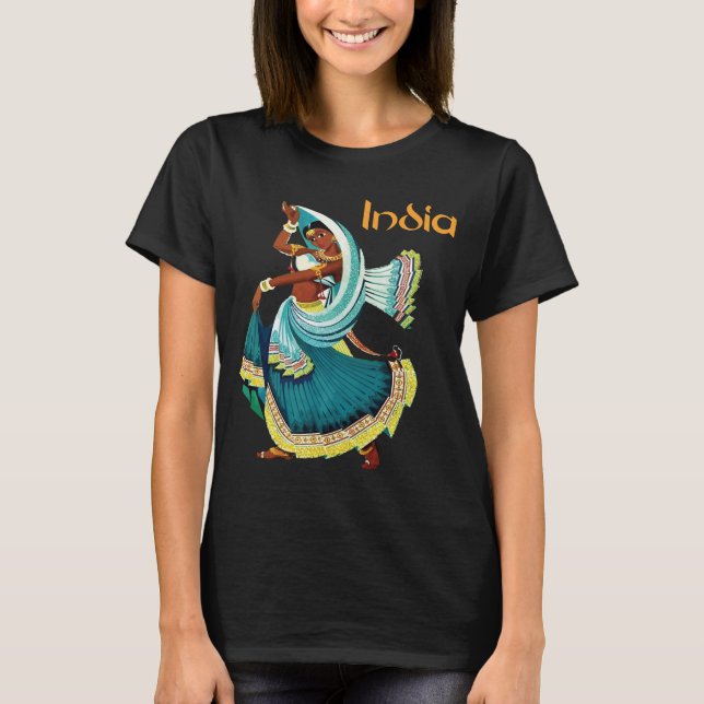 Indisk kvinna Saree Livlig Retro Resa T-Shirt (Framsida)