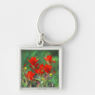 Indisk målning vid pensel - originalfärgsbild fyrkantig silverfärgad nyckelring
