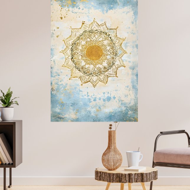 indisk mandala i turkosa och orange nyanser poster (Vardagsrum 3)