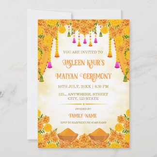 Indisk Marigold Maiyan-ceremoni inbjudan kort