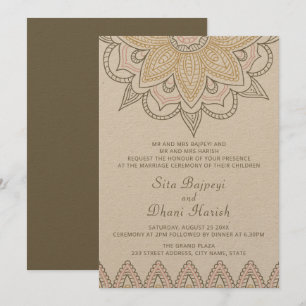 Indisk Mehndi Hindu Elegant Stilig Kraft Bröllop Inbjudningar