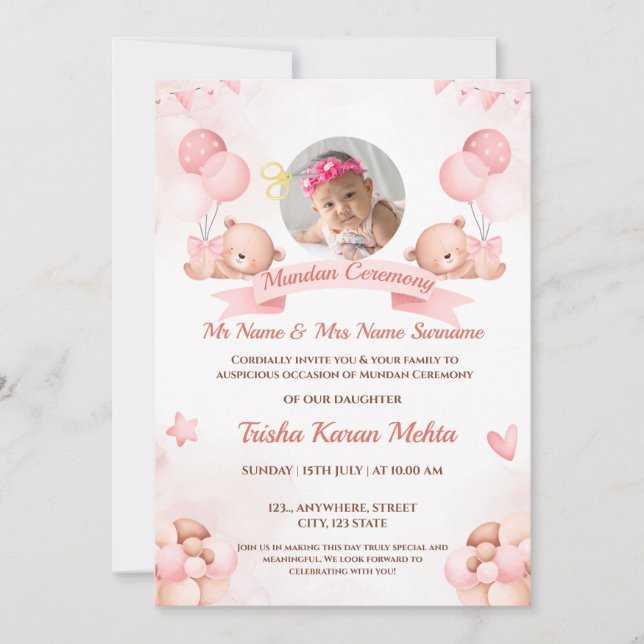 Indisk Mundan-ceremoni inbjudan flicka (Framsida)