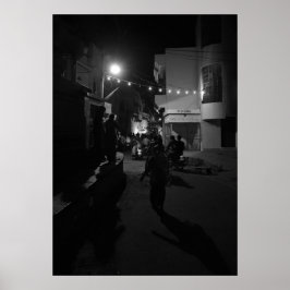 Indisk nattlig gatuscen - urban fotografering poster