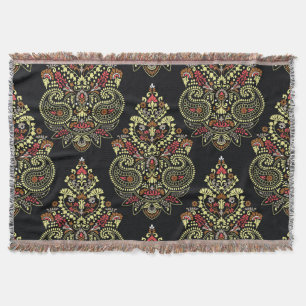 Indisk paisley, geometrisk svart bakgrund filt