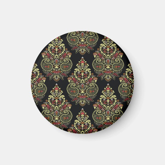Indisk paisley, geometrisk svart bakgrund magnet (Framsidan)