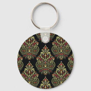 Indisk paisley, geometrisk svart bakgrund nyckelring