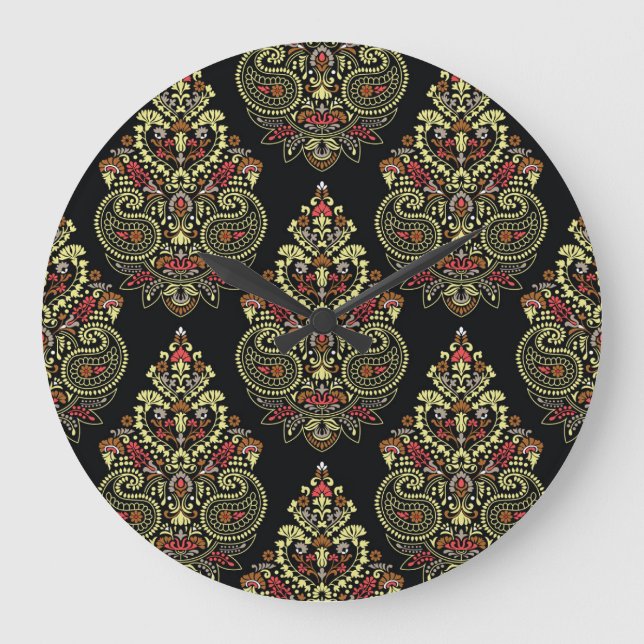 Indisk paisley, geometrisk svart bakgrund stor klocka (Framsida)
