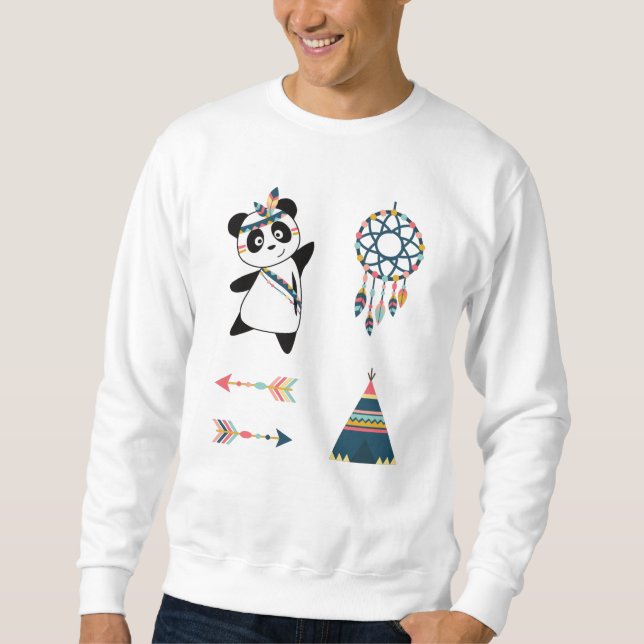 Indisk Panda Bear Sticker Set Teepe Lång Ärmad Tröja (Framsida)