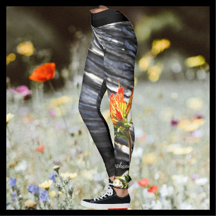 Indisk penselBlommigt med Personlig Namn Leggings