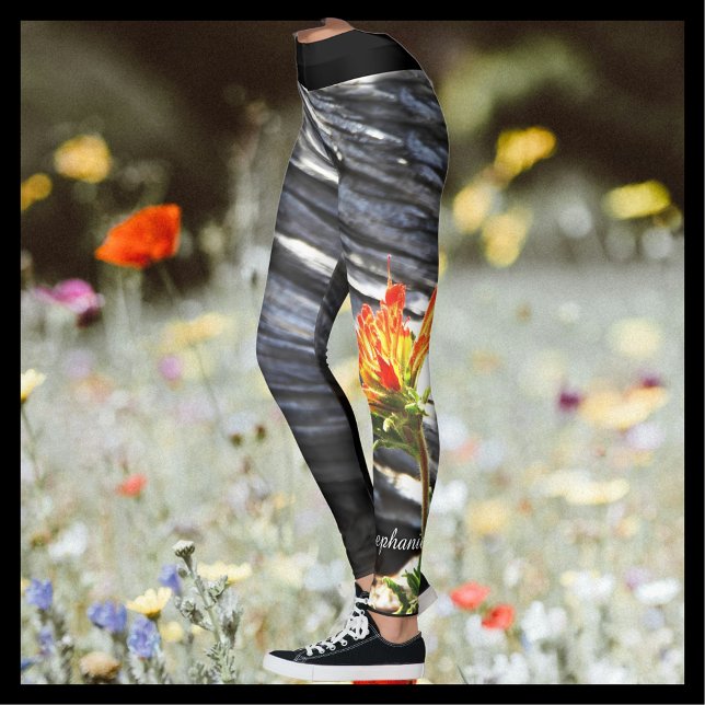 Indisk penselBlommigt med Personlig Namn Leggings (Skapare uppladdad)