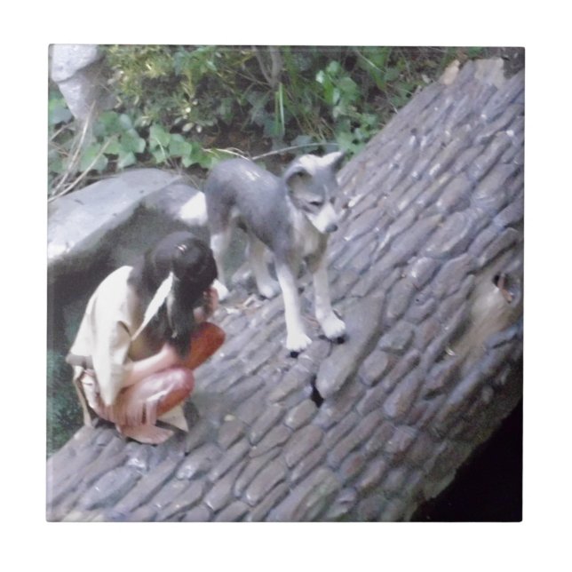 Indisk pojke för indian med vargen kakelplatta (Framsidan)