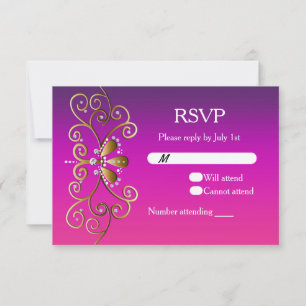 Indisk prinsessa lila rosa guld RSVP-kort inbjudan