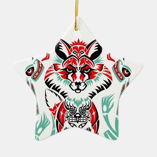 Indisk räv för Stillahavs- norr kust- indian Julgransprydnad Keramik (Framsidan)
