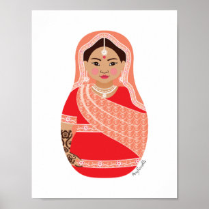 Indisk (röd) Matryoshka-affisch Poster
