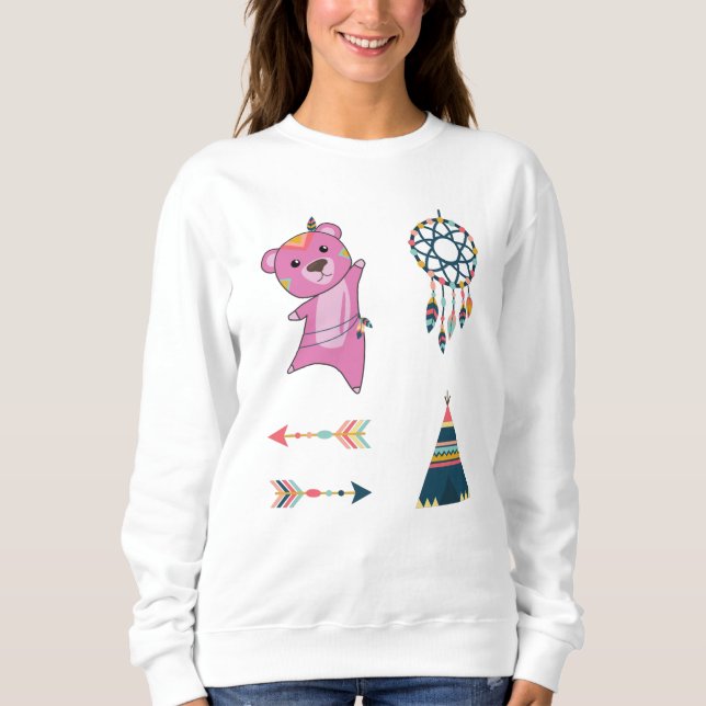 Indisk Rosa Bear Sticker Set Bear Dreamcatcher T Shirt (Framsida)