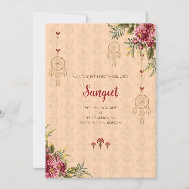 Indisk Sangeet inbjudan & Indiska bröllopskort (Framsida)