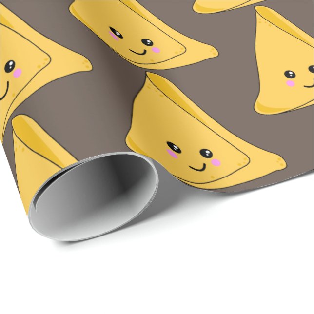 Indisk Snack Samosa Cute Kawaii Food Patterned Presentpapper (Rullad Hörn)