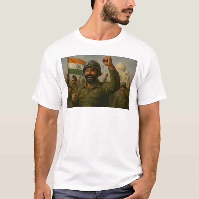 Indisk soldiers Celebrate Battlefield Triumph T Shirt (Framsida)