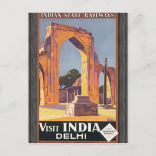 Indisk statsjärnvägs besök i Indien Delhi, Vintage Vykort
