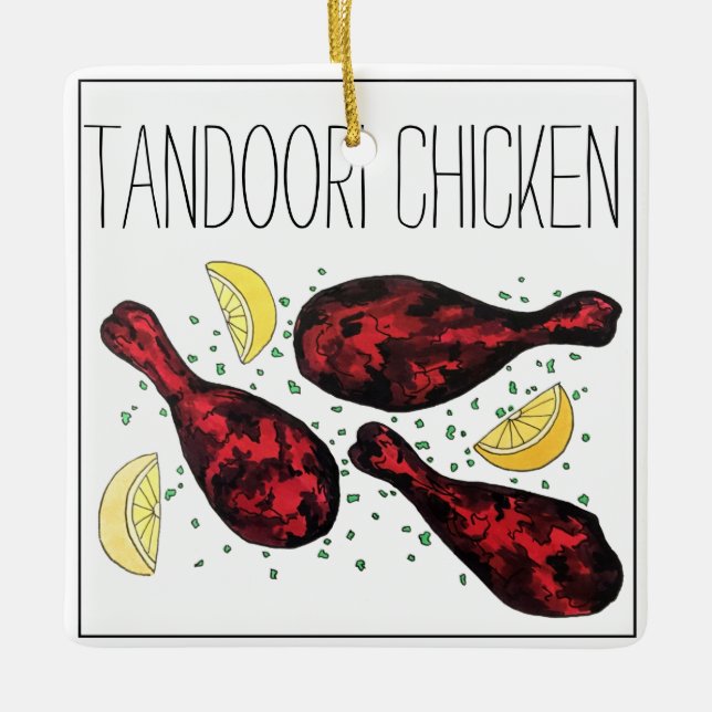 Indisk Tandoori Chicken Food Illustration Art Julgransprydnad Keramik (Framsida)