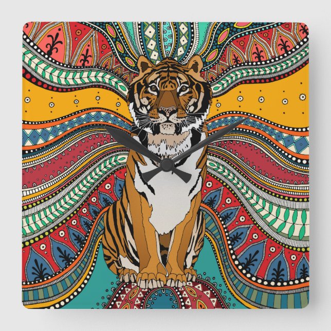 Indisk tiger fyrkantig klocka (Framsida)